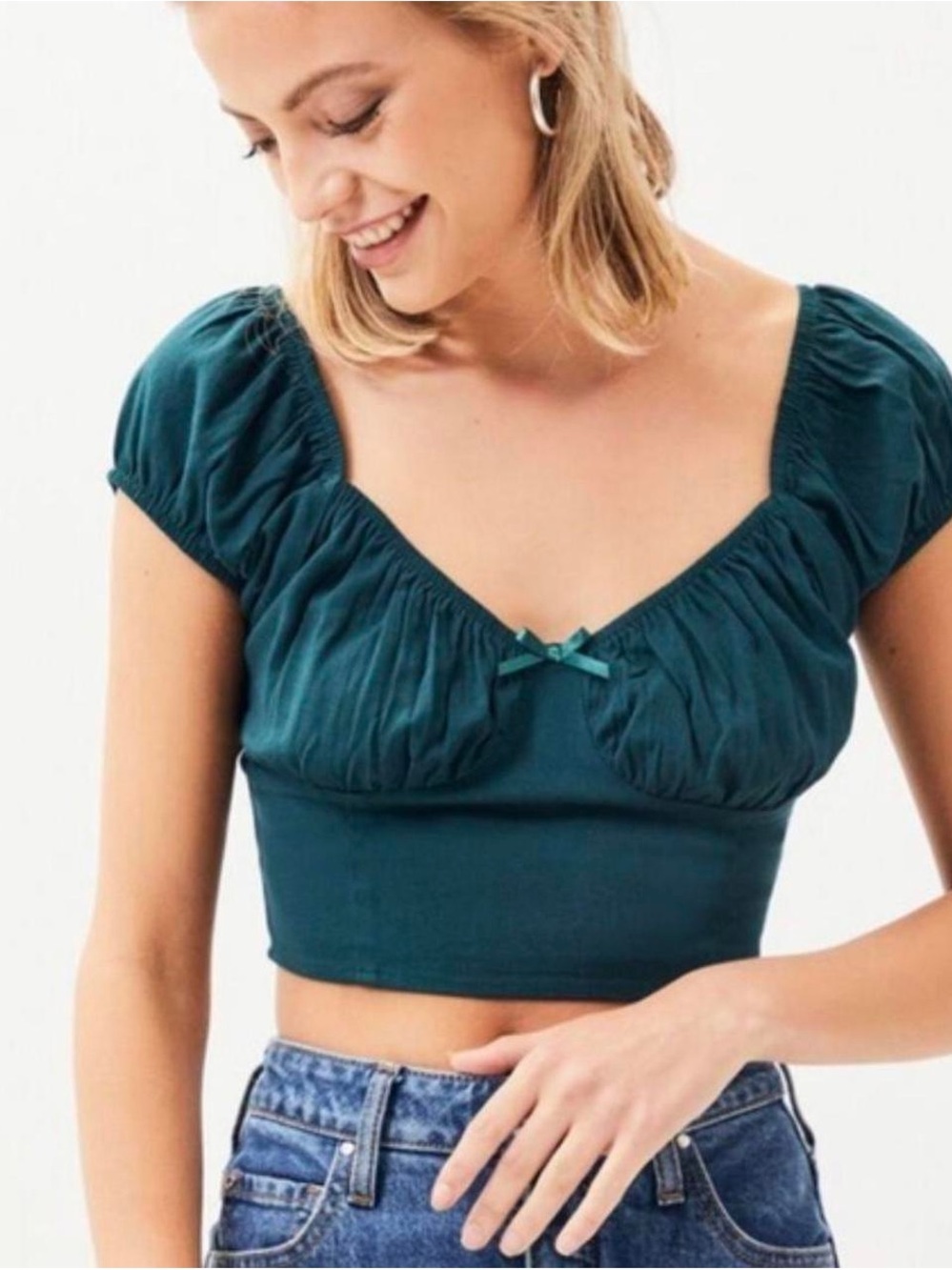 Lottie Moss Puff-Sleeve Crop Top with Front Bow